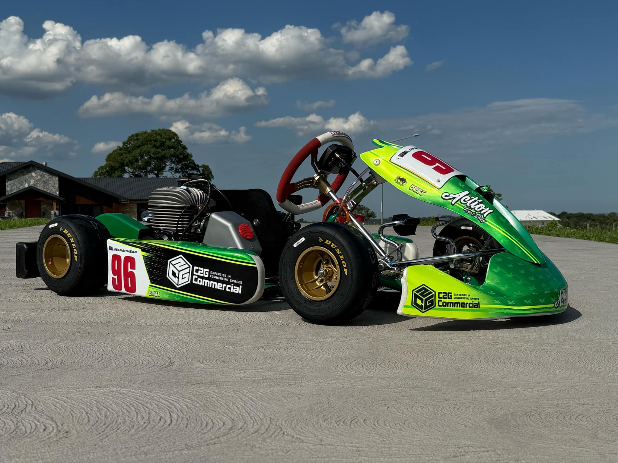 Custom OTK metallic green chrome to fluro fade kart sticker kits in Australia by Kart Wraps