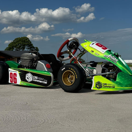 Custom OTK metallic green chrome to fluro fade kart sticker kits in Australia by Kart Wraps